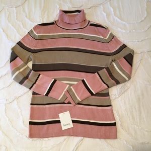 NWT! Liz & Co. Pink, Brown, White Striped Sweater!